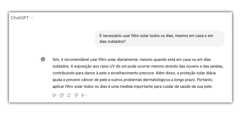 Chat GPT opina sobre o uso de filtro solar