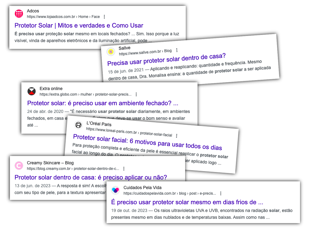 Recortes do Google sobre a necessidade de uso contínuo de filtro solar