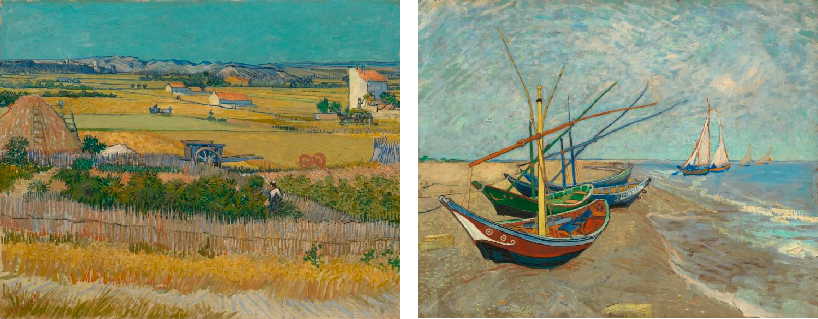 A Colheira e Barcos de Pesca na Praia de Les-Saintes-Maries-de-la-Mee, de Vincent van Gogh