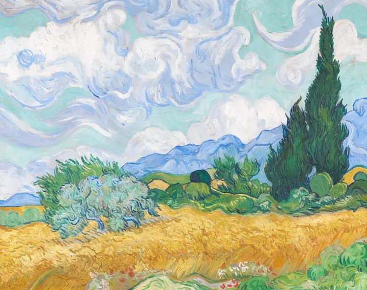 Champ de blé avec cyprès - A Wheatfield, with Cypresses - Campo de Trigo com Ciprestes, de Vincent van Gogh