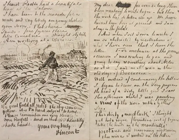 Uma das cartas escritas por Vincent van Gogh