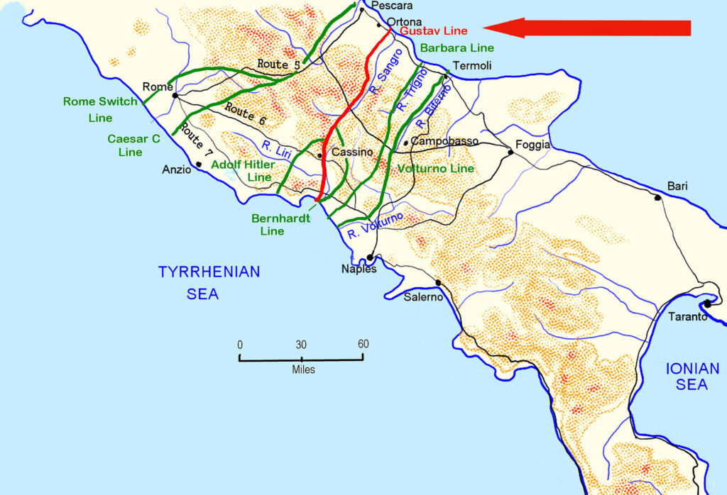 Mapas da Segunda Guerra Mundial - Linha Gustav - Fonte: Wikipedia