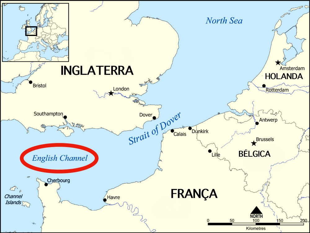 Mapas da Segunda Guerra Mundial - English Channel ou Canal da Mancha - Fonte: Wikimedia Commons