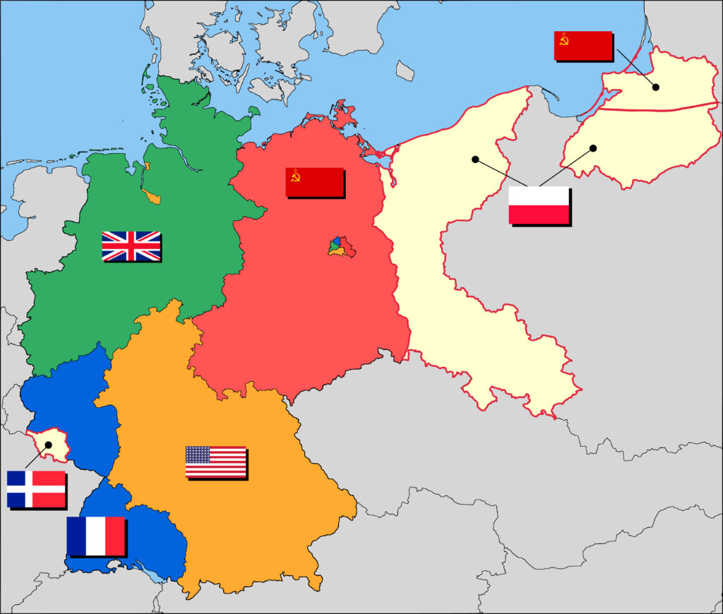 Divisão da Alemanha e destaque da divisão de Berlim após a Segunda Guerra Mundial - Fonte: Ieg Maps